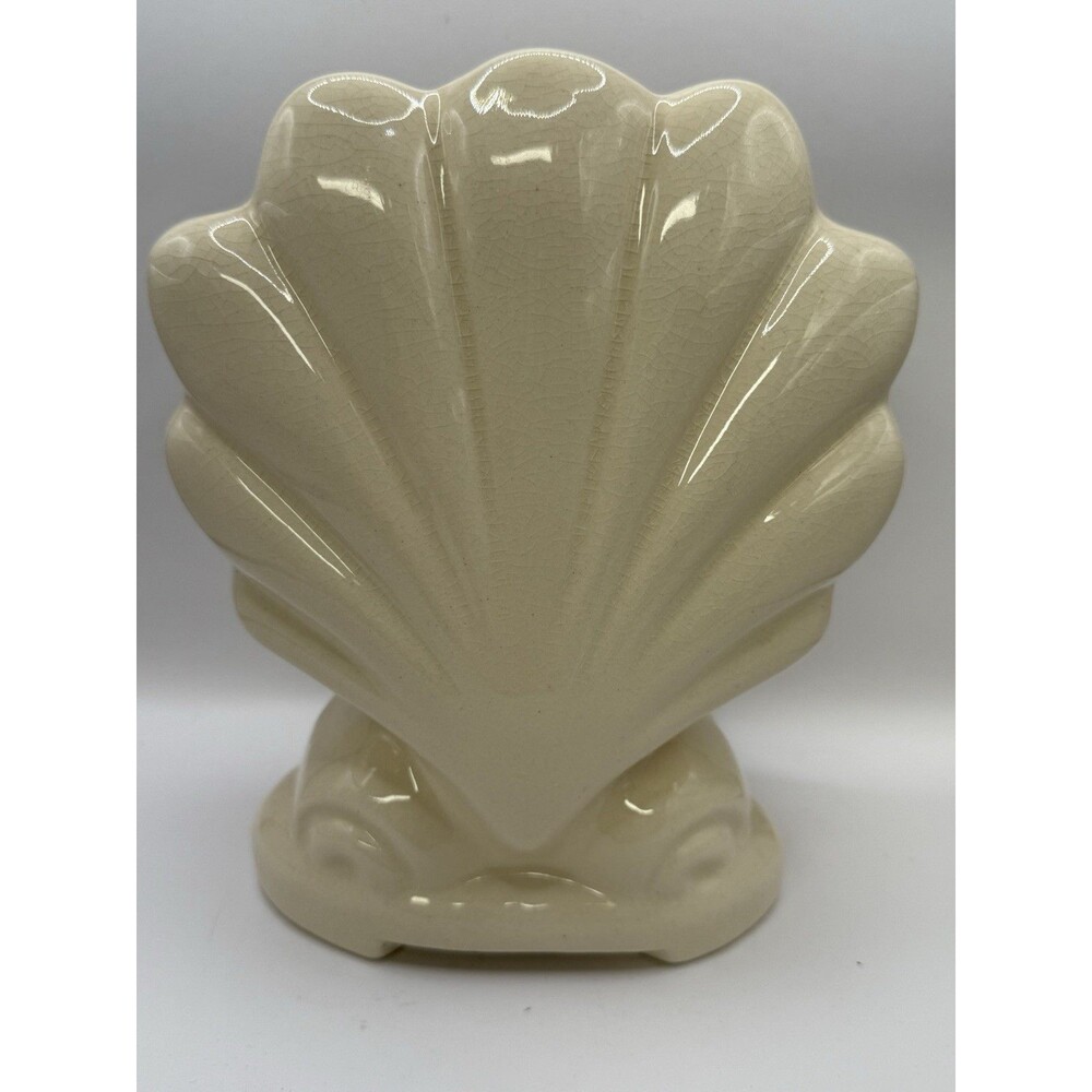 Footed Ceramic Cream Clam Shell Planter Vase Antique? American Bisque? - Picture 3 of 8